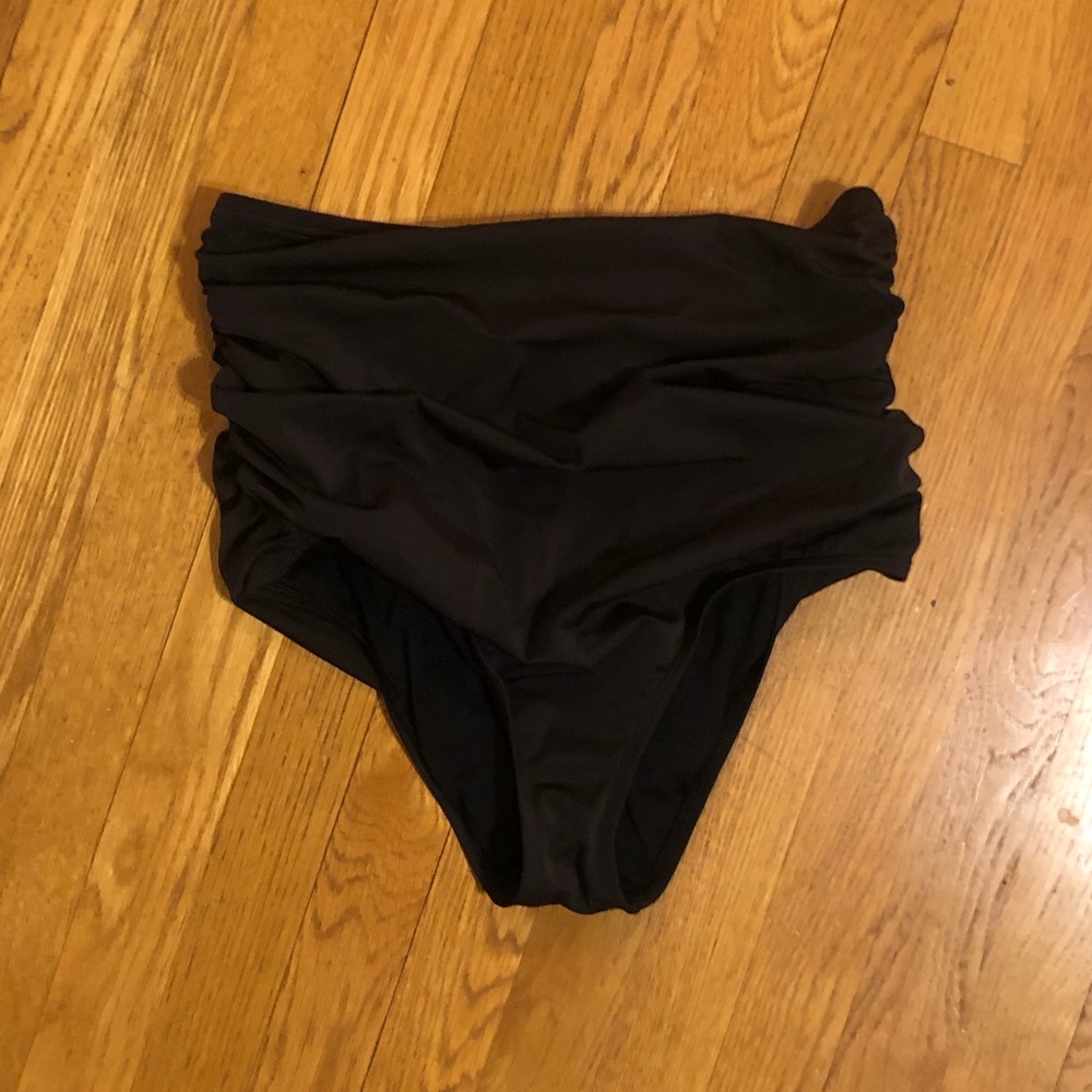 High Waisted Black Ruched Bikini Bottom